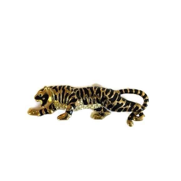 Vintage CRAFT Rhinestone Tiger Brooch Signed  Figural pin Gold and Black - Picture 5 of 9